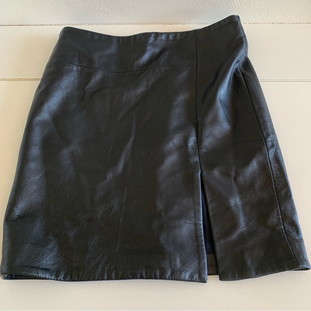 M.Patmos.Size 2 .Elegant, Black Leather Skirt .Straight Pencil Style .